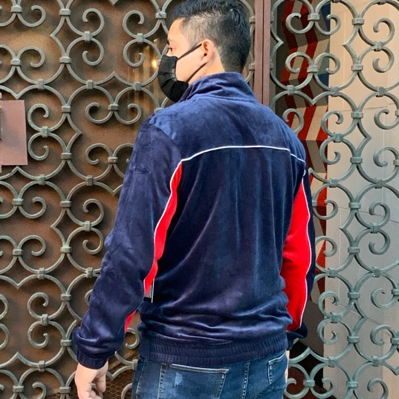 Men's Fila Navy Red Velour Track Jacket - Picture 4 of 6
